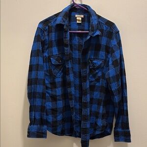 Blue and Black Flannel Button-Up Shirt